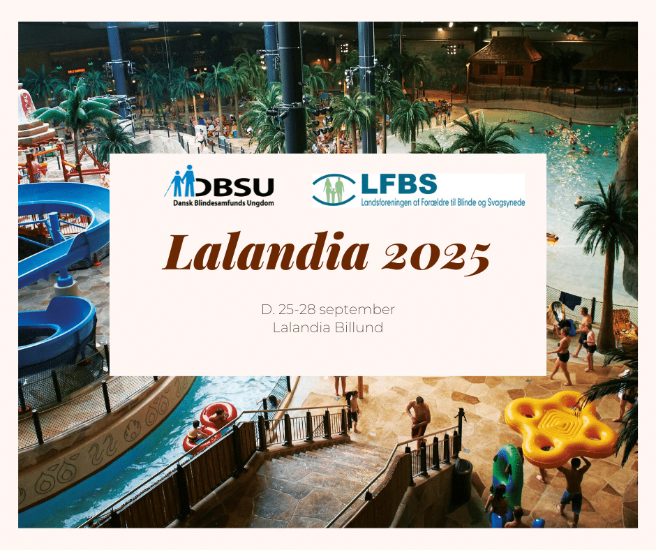 Reklameplakat for DBSU og LFBS’ arrangement i Lalandia Billund 25.-28. september 2025 med vandlandsbillede.